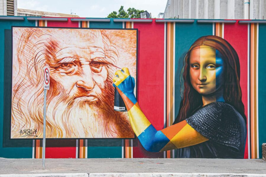 Mural do artista Kobra no MIS Experience para a exposição “Leonardo da Vinci – 500 anos de um gênio
